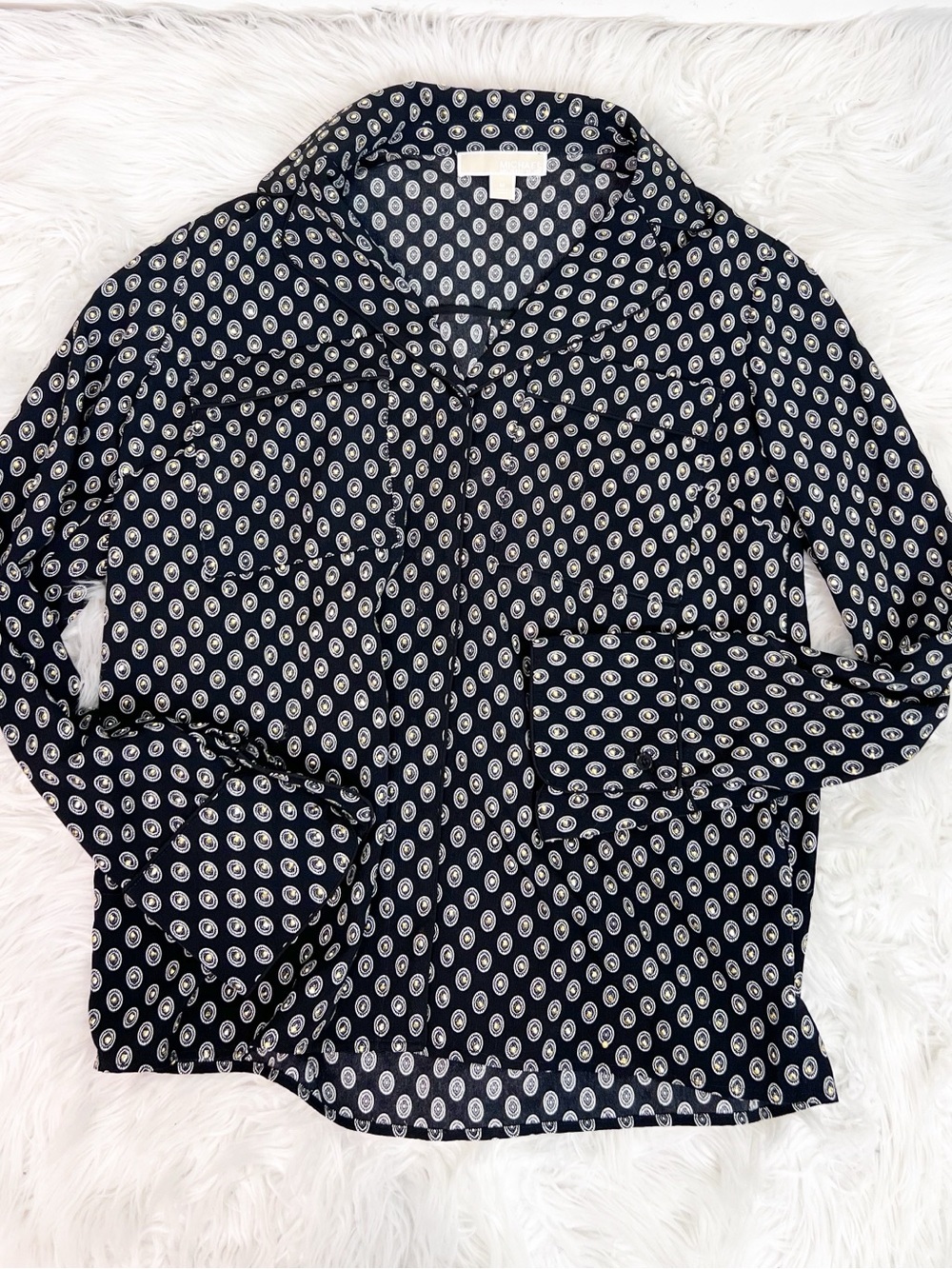 MICHAEL MICHAEL KORS BLACK WITH GOLD RHINESTONES LONG SLEEVE BLOUSE SZ MEDIUM